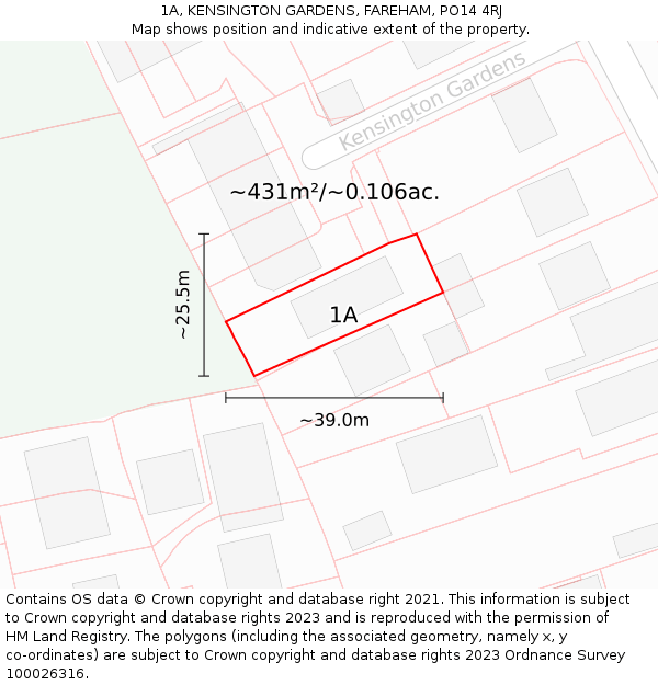 1A, KENSINGTON GARDENS, FAREHAM, PO14 4RJ: Plot and title map