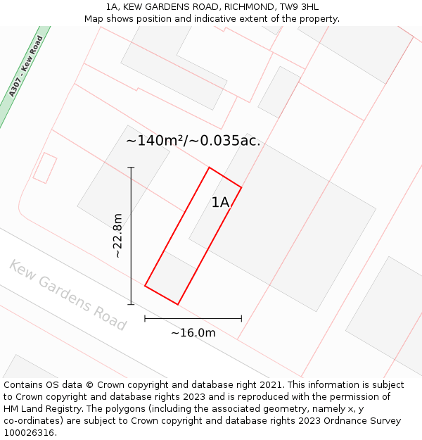 1A, KEW GARDENS ROAD, RICHMOND, TW9 3HL: Plot and title map