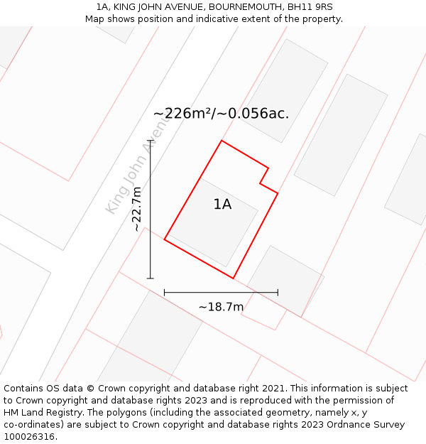 1A, KING JOHN AVENUE, BOURNEMOUTH, BH11 9RS: Plot and title map