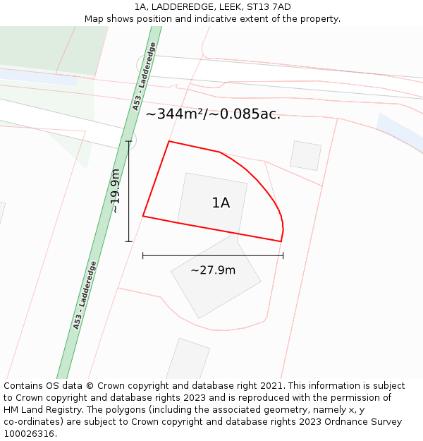 1A, LADDEREDGE, LEEK, ST13 7AD: Plot and title map