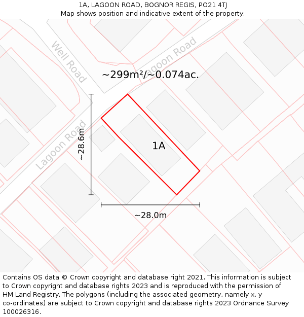 1A, LAGOON ROAD, BOGNOR REGIS, PO21 4TJ: Plot and title map