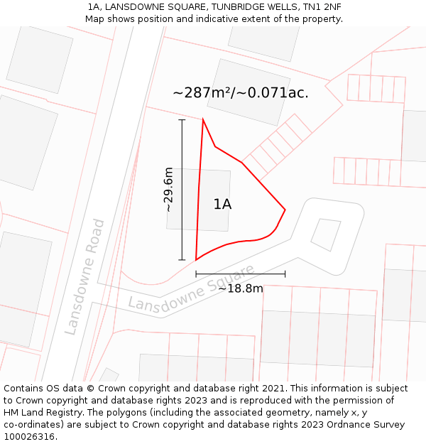 1A, LANSDOWNE SQUARE, TUNBRIDGE WELLS, TN1 2NF: Plot and title map