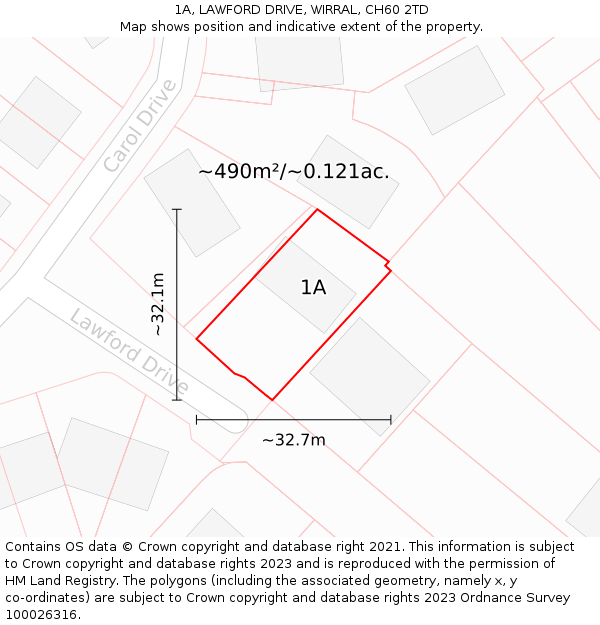 1A, LAWFORD DRIVE, WIRRAL, CH60 2TD: Plot and title map