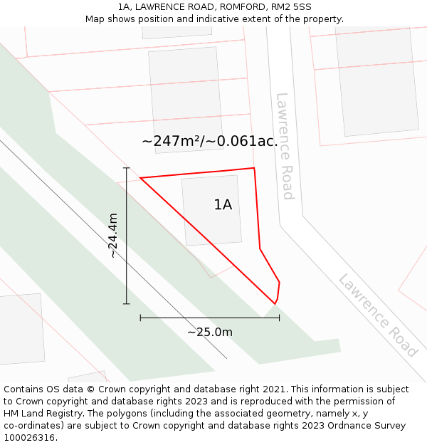 1A, LAWRENCE ROAD, ROMFORD, RM2 5SS: Plot and title map
