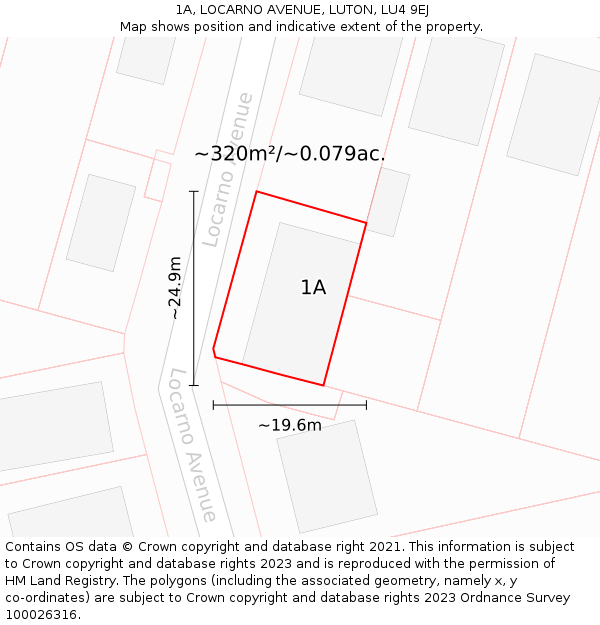 1A, LOCARNO AVENUE, LUTON, LU4 9EJ: Plot and title map