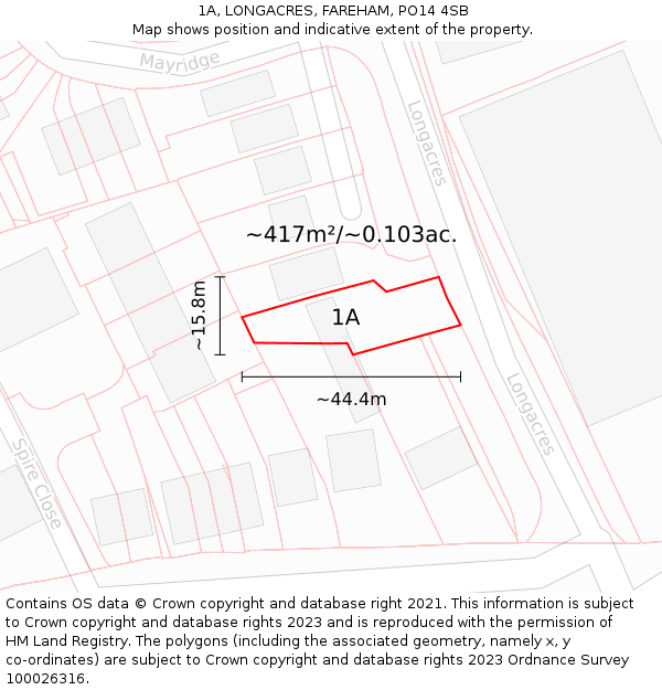 1A, LONGACRES, FAREHAM, PO14 4SB: Plot and title map