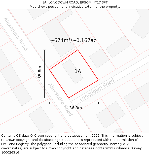 1A, LONGDOWN ROAD, EPSOM, KT17 3PT: Plot and title map