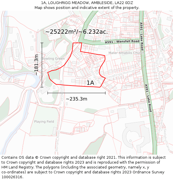 1A, LOUGHRIGG MEADOW, AMBLESIDE, LA22 0DZ: Plot and title map