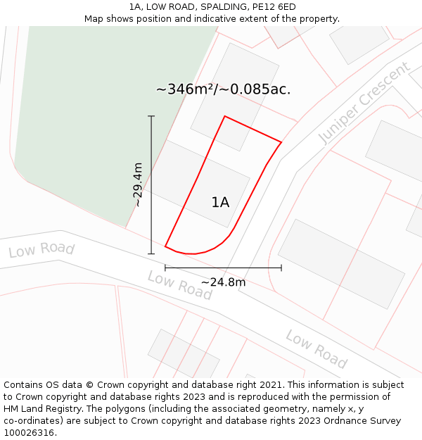 1A, LOW ROAD, SPALDING, PE12 6ED: Plot and title map