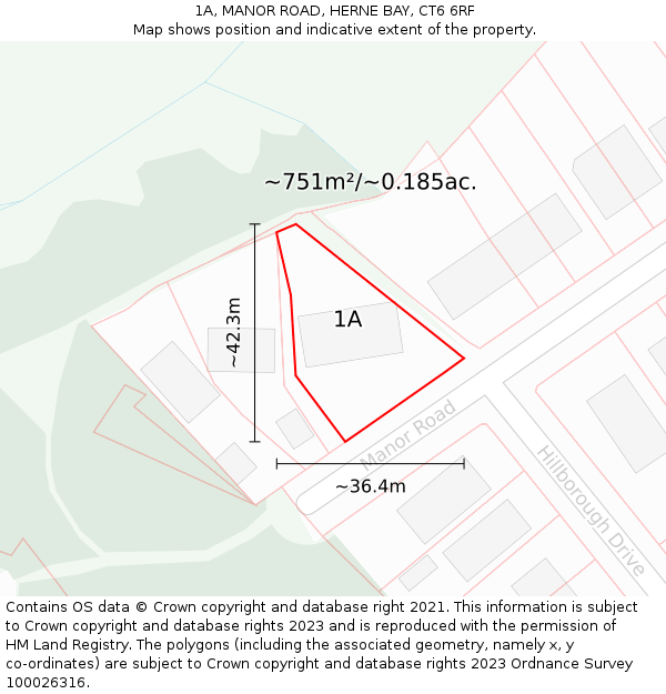 1A, MANOR ROAD, HERNE BAY, CT6 6RF: Plot and title map