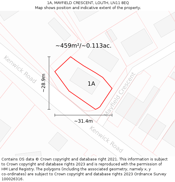 1A, MAYFIELD CRESCENT, LOUTH, LN11 8EQ: Plot and title map