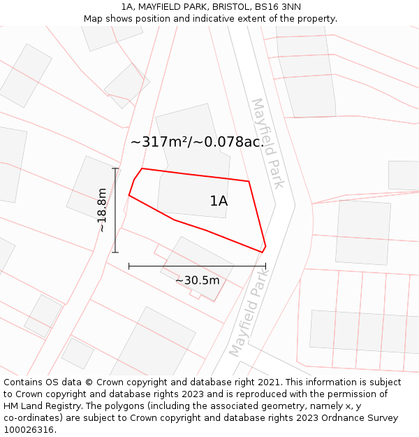 1A, MAYFIELD PARK, BRISTOL, BS16 3NN: Plot and title map