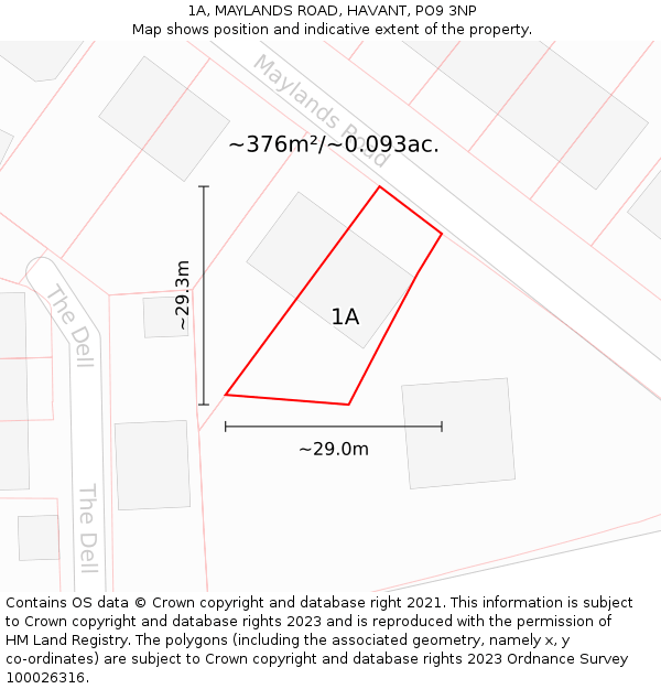 1A, MAYLANDS ROAD, HAVANT, PO9 3NP: Plot and title map