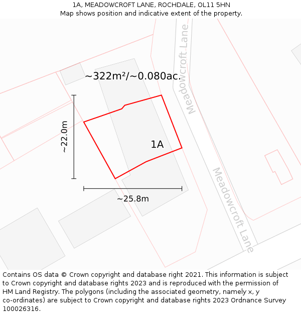 1A, MEADOWCROFT LANE, ROCHDALE, OL11 5HN: Plot and title map