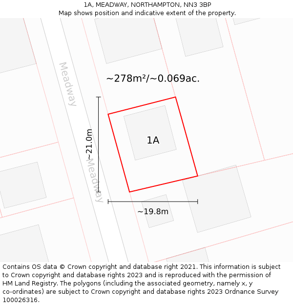 1A, MEADWAY, NORTHAMPTON, NN3 3BP: Plot and title map