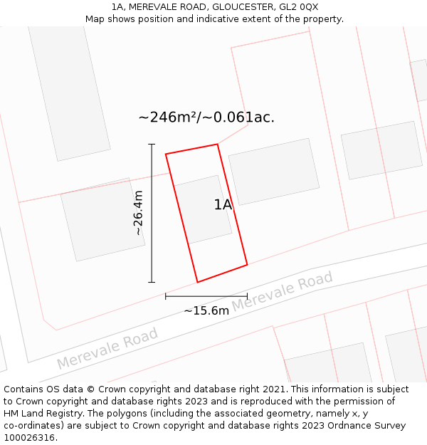 1A, MEREVALE ROAD, GLOUCESTER, GL2 0QX: Plot and title map