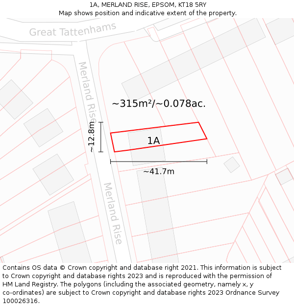 1A, MERLAND RISE, EPSOM, KT18 5RY: Plot and title map