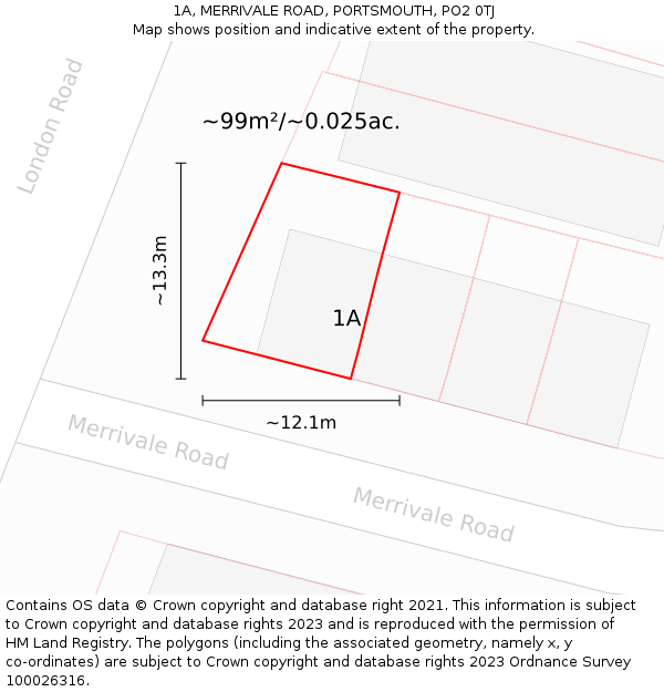 1A, MERRIVALE ROAD, PORTSMOUTH, PO2 0TJ: Plot and title map