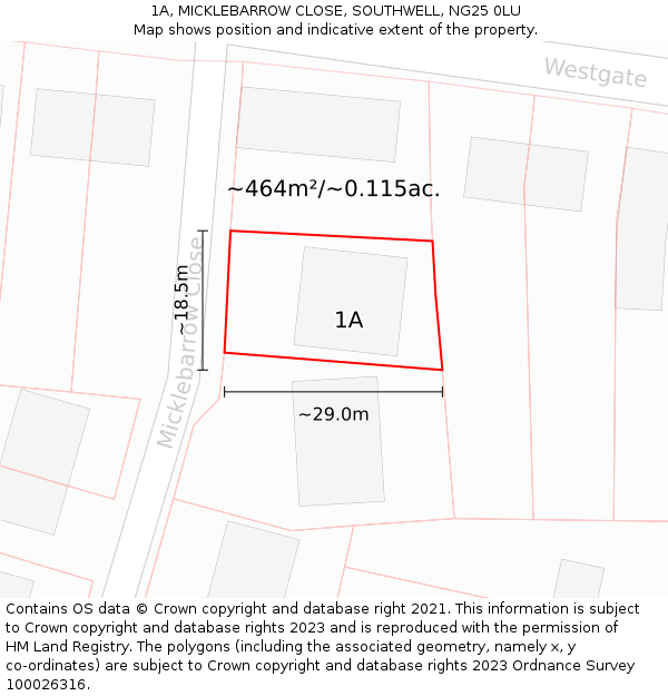 1A, MICKLEBARROW CLOSE, SOUTHWELL, NG25 0LU: Plot and title map
