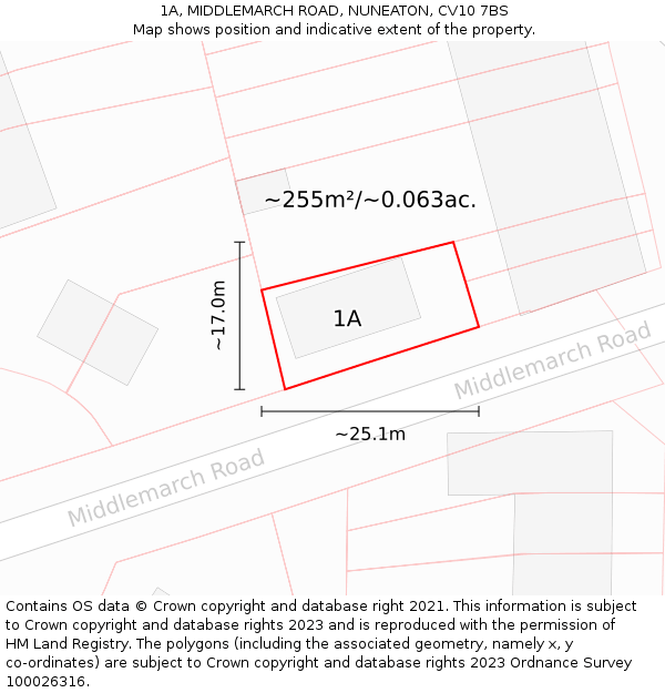 1A, MIDDLEMARCH ROAD, NUNEATON, CV10 7BS: Plot and title map