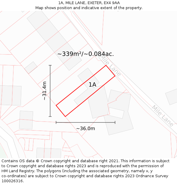 1A, MILE LANE, EXETER, EX4 9AA: Plot and title map