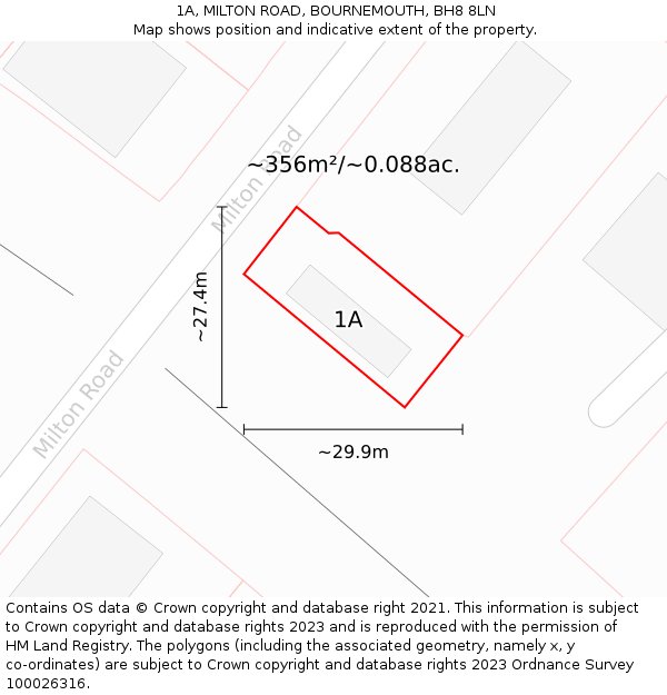 1A, MILTON ROAD, BOURNEMOUTH, BH8 8LN: Plot and title map