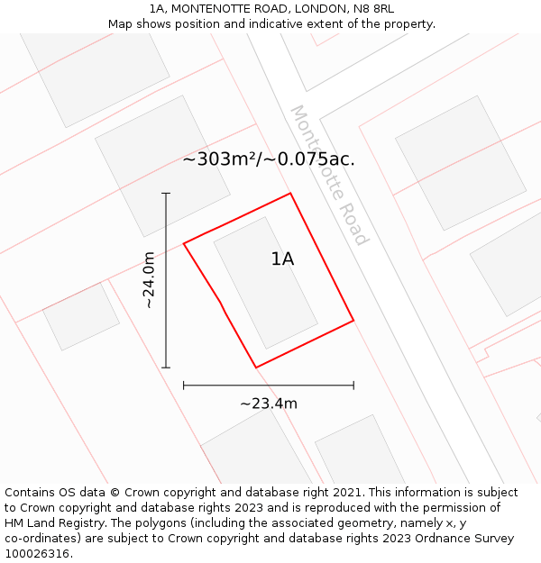 1A, MONTENOTTE ROAD, LONDON, N8 8RL: Plot and title map