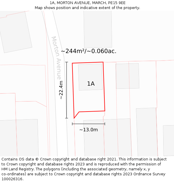 1A, MORTON AVENUE, MARCH, PE15 9EE: Plot and title map