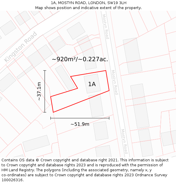 1A, MOSTYN ROAD, LONDON, SW19 3LH: Plot and title map