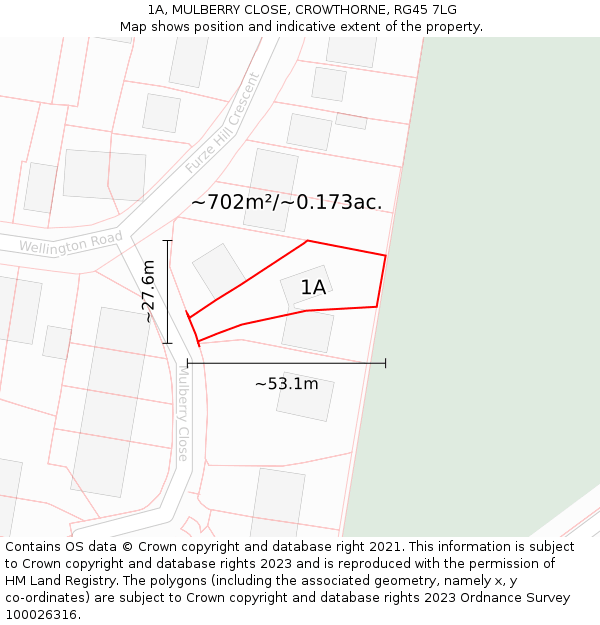 1A, MULBERRY CLOSE, CROWTHORNE, RG45 7LG: Plot and title map