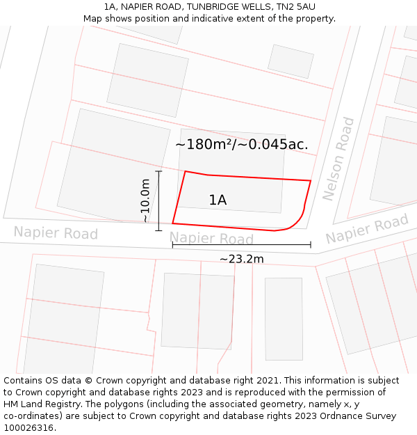 1A, NAPIER ROAD, TUNBRIDGE WELLS, TN2 5AU: Plot and title map