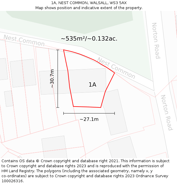 1A, NEST COMMON, WALSALL, WS3 5AX: Plot and title map