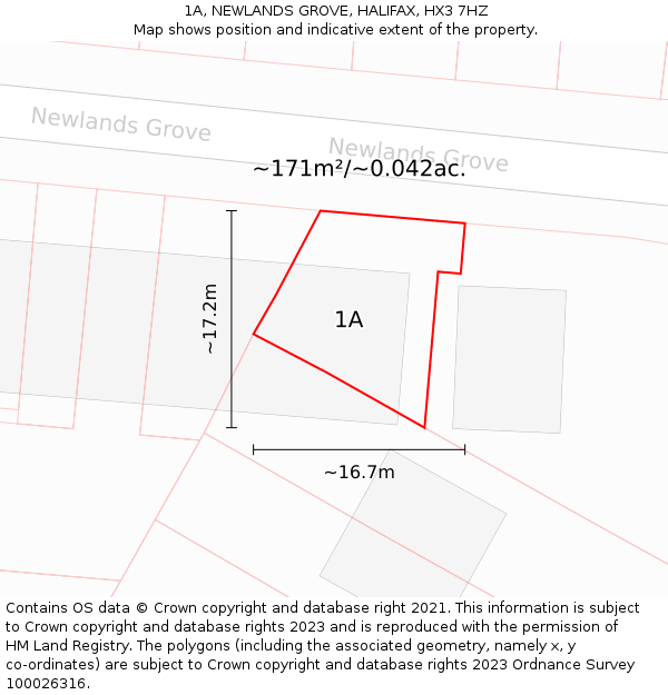 1A, NEWLANDS GROVE, HALIFAX, HX3 7HZ: Plot and title map