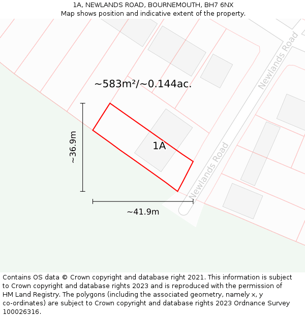 1A, NEWLANDS ROAD, BOURNEMOUTH, BH7 6NX: Plot and title map