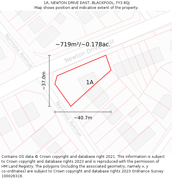 1A, NEWTON DRIVE EAST, BLACKPOOL, FY3 8QJ: Plot and title map