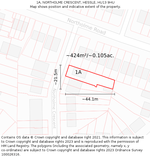 1A, NORTHOLME CRESCENT, HESSLE, HU13 9HU: Plot and title map