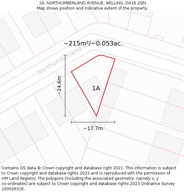 1A, NORTHUMBERLAND AVENUE, WELLING, DA16 2QN: Plot and title map
