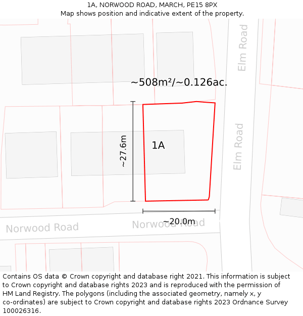 1A, NORWOOD ROAD, MARCH, PE15 8PX: Plot and title map