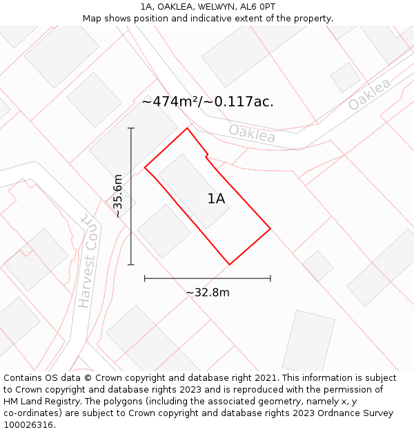 1A, OAKLEA, WELWYN, AL6 0PT: Plot and title map