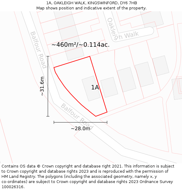 1A, OAKLEIGH WALK, KINGSWINFORD, DY6 7HB: Plot and title map