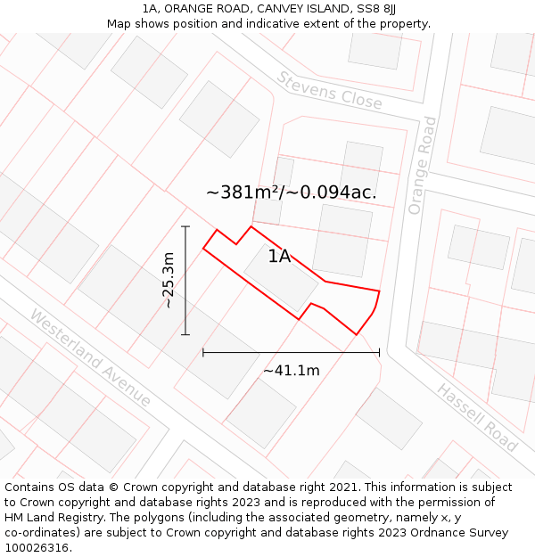 1A, ORANGE ROAD, CANVEY ISLAND, SS8 8JJ: Plot and title map