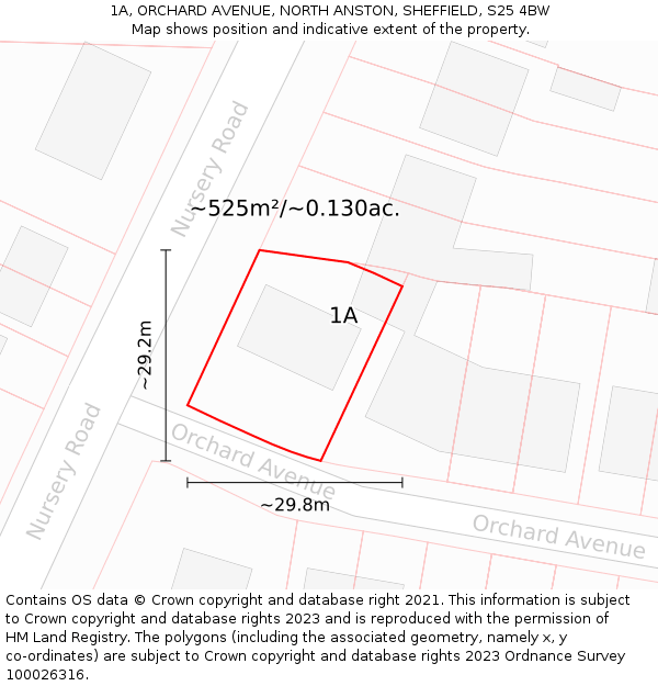 1A, ORCHARD AVENUE, NORTH ANSTON, SHEFFIELD, S25 4BW: Plot and title map