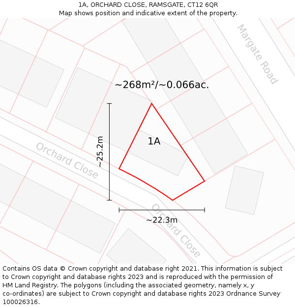 1A, ORCHARD CLOSE, RAMSGATE, CT12 6QR: Plot and title map