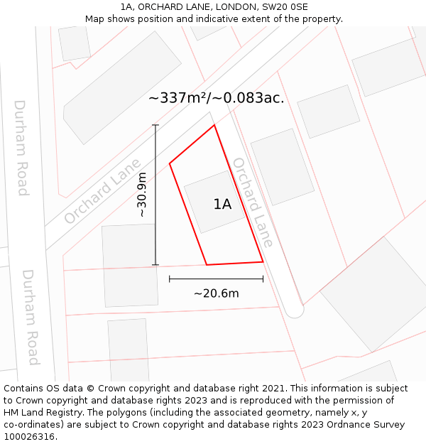 1A, ORCHARD LANE, LONDON, SW20 0SE: Plot and title map