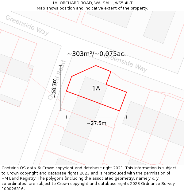 1A, ORCHARD ROAD, WALSALL, WS5 4UT: Plot and title map