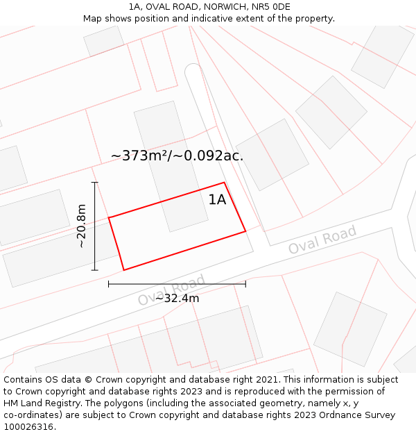 1A, OVAL ROAD, NORWICH, NR5 0DE: Plot and title map