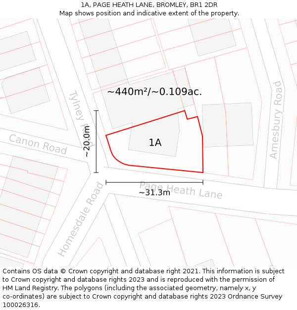 1A, PAGE HEATH LANE, BROMLEY, BR1 2DR: Plot and title map