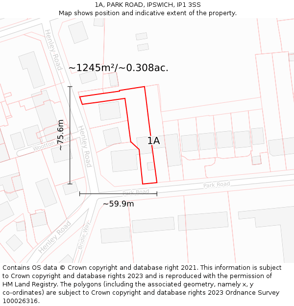 1A, PARK ROAD, IPSWICH, IP1 3SS: Plot and title map