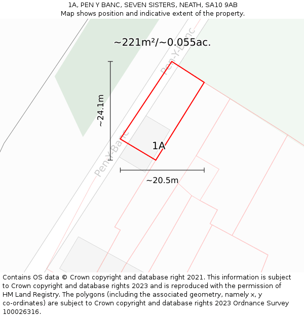 1A, PEN Y BANC, SEVEN SISTERS, NEATH, SA10 9AB: Plot and title map