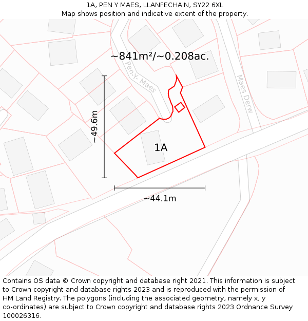 1A, PEN Y MAES, LLANFECHAIN, SY22 6XL: Plot and title map